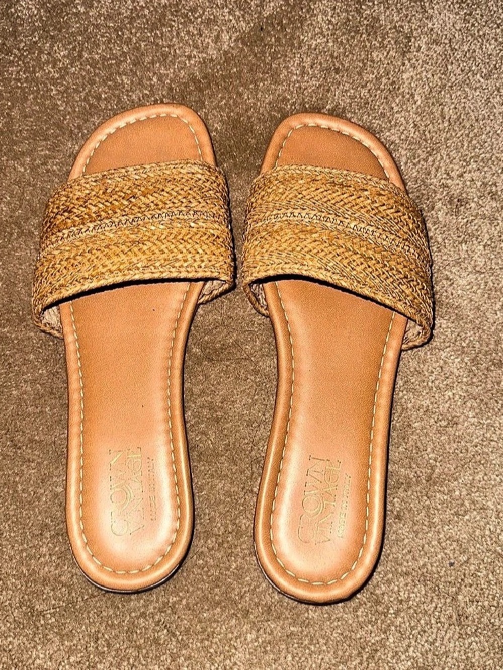 Crown Vintage Woven Slide Sandals in Brown